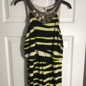 Thalia Sodi Black and Neon yellow gold beaded detail zebra print dress 👗 Size M